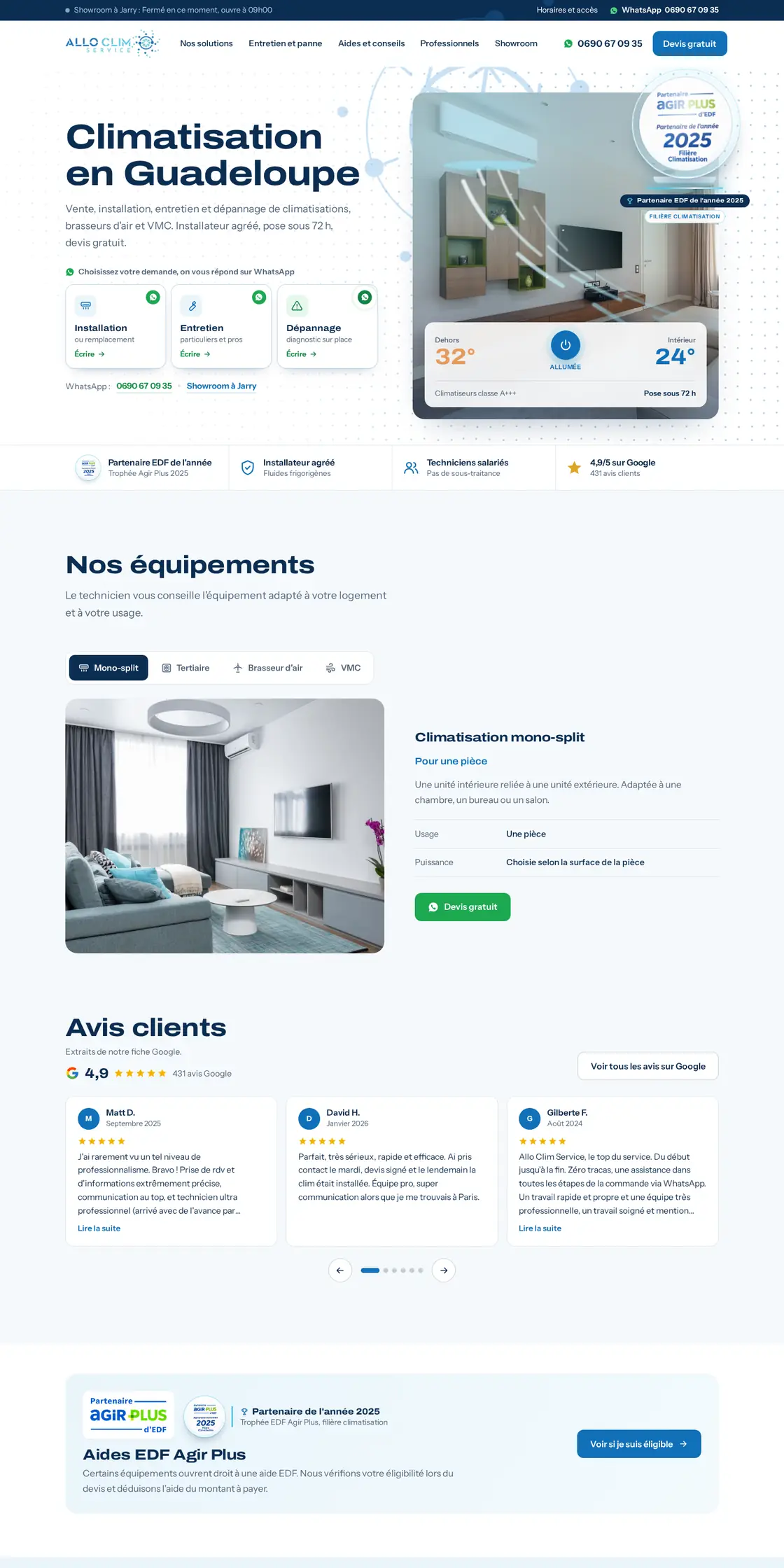 Le site Allo Clim sur ordinateur